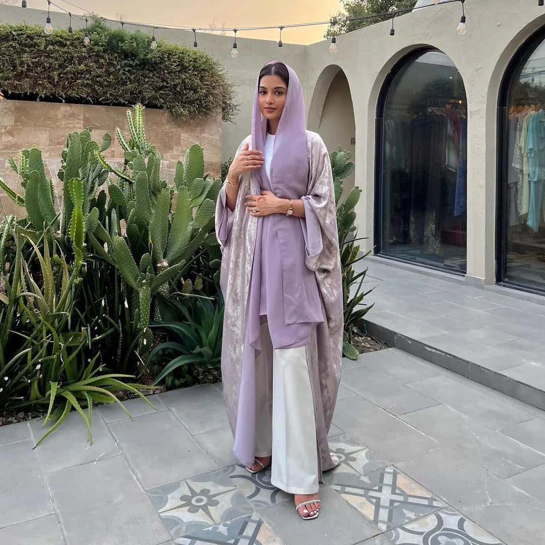 Shiny Party Abaya Ramadan Eid Batwing Satin Open Kimono Dubai Luxury Muslim Damen Abayas For Women Kaftan Dress Islamic Clothing