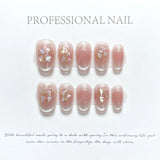 10Pcs Reuse Finished Fake Nails with Butterfly Deisgn Pink Cat's Eye French Handmade Press on False Nails Wearable Nail Art Tips
