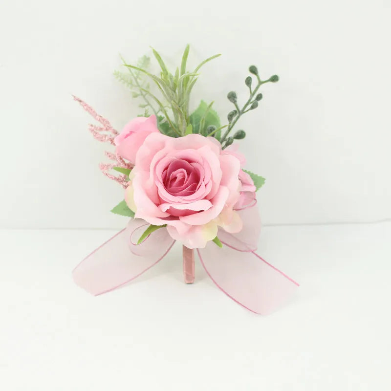 Ivory Wrist Corsage Bridesmaid Sisters Handmade Flower Artificial Silk Rose Bracelet Flowers For Wedding Dancing Party Decor