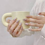 10Pcs Reuse Finished Fake Nails with Butterfly Deisgn Pink Cat's Eye French Handmade Press on False Nails Wearable Nail Art Tips
